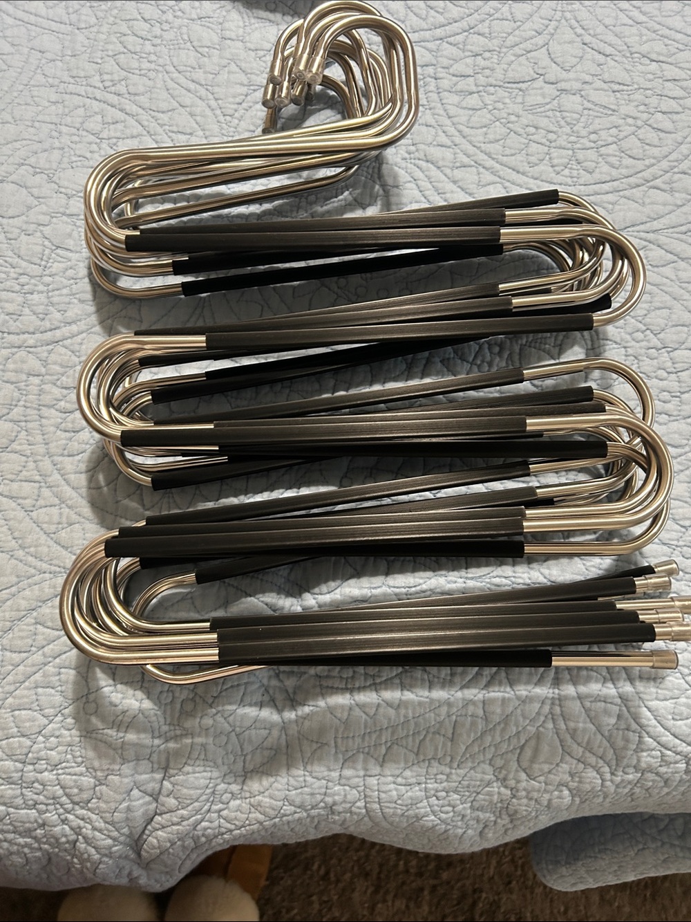 Set of silver -Tone Metal Pants Hangers with I Black Foam Grips